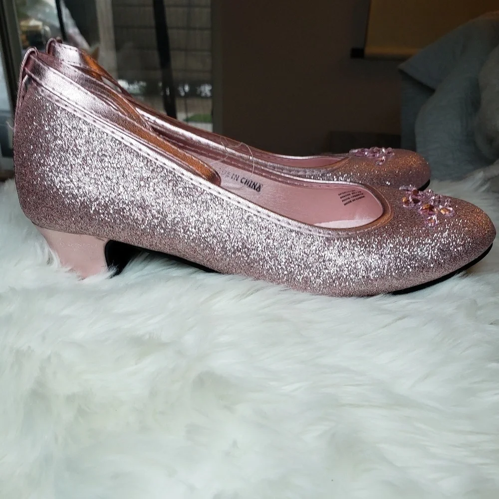 Pink heels glitter special occasion shoes